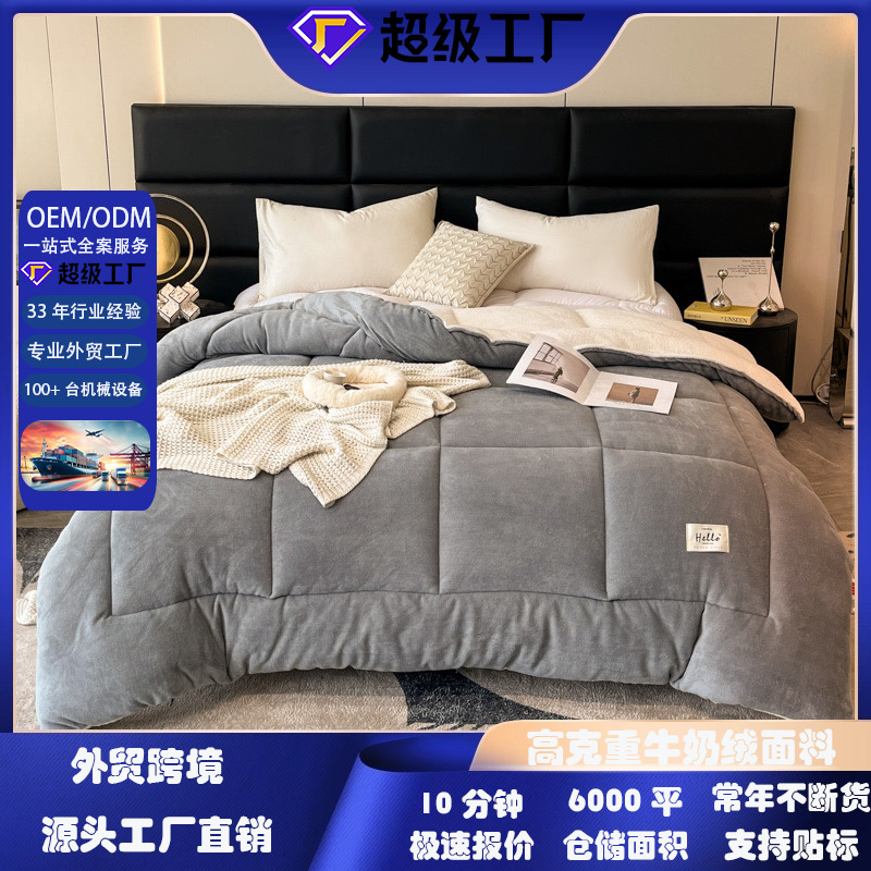 跨境外贸爆款牛奶绒抱抱被简约纯色高端冬被厂家直销裸睡被芯