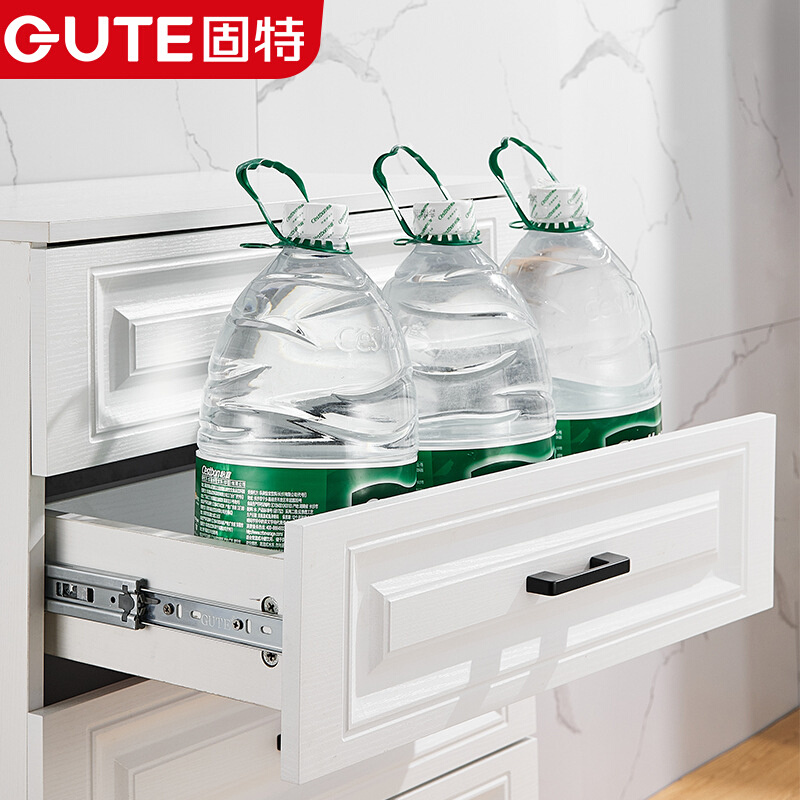 87批发黑色抽屉轨道滑道键盘托阻尼液压反弹静音导轨三节按弹滑