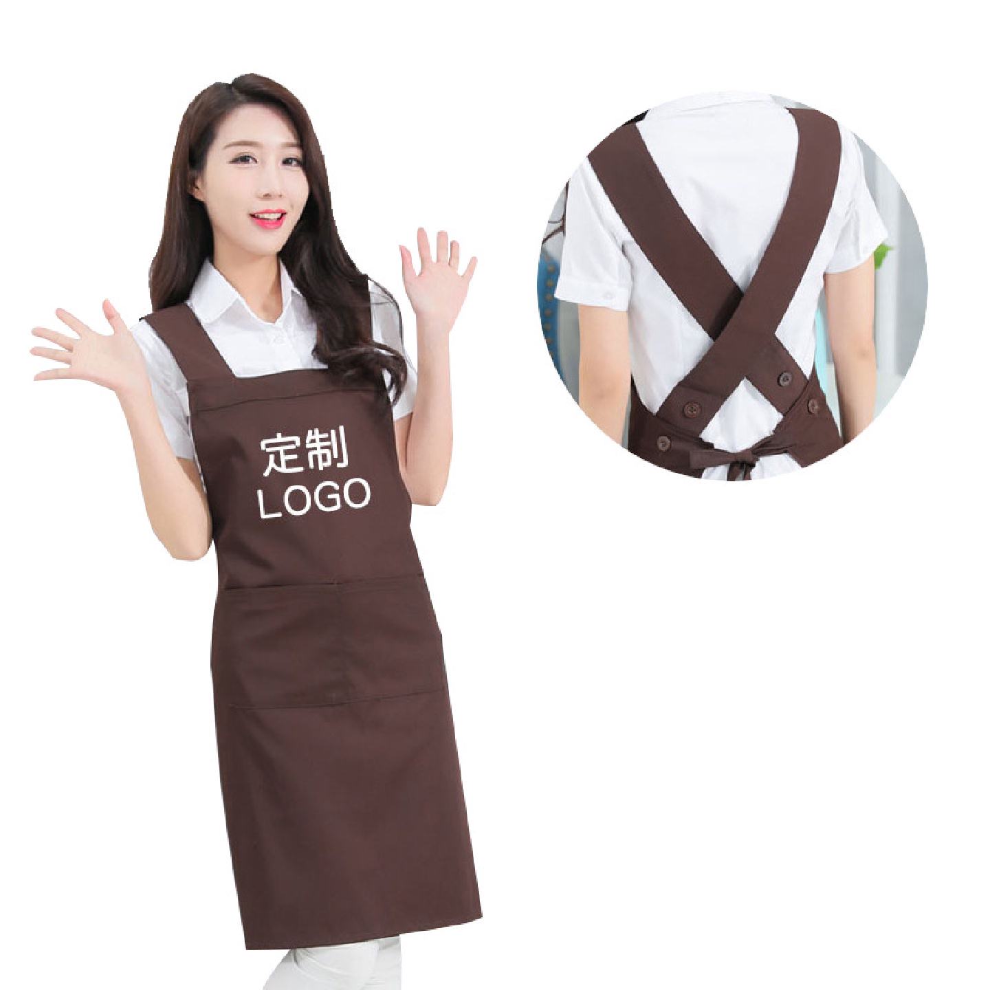 韩版简约帆布围裙餐厅工作服定制广告美容院奶茶咖啡店服务员圍