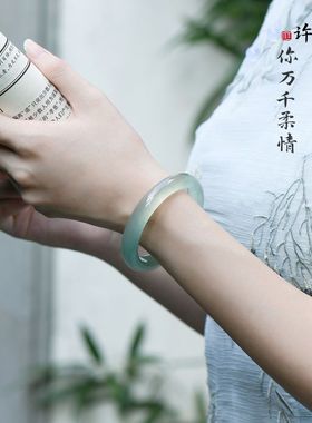 AA冰种油青色玉手镯远山黛玉髓镯子女款玉石手镯送妈妈带证书