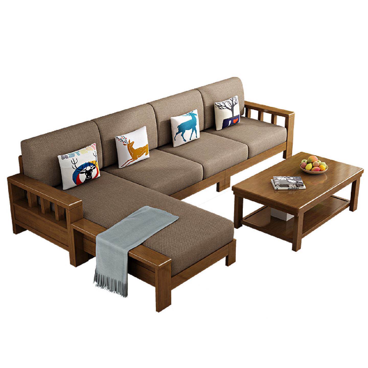 新中式全实木沙发北欧现代简约小户型转角客厅出租房可折叠沙发床