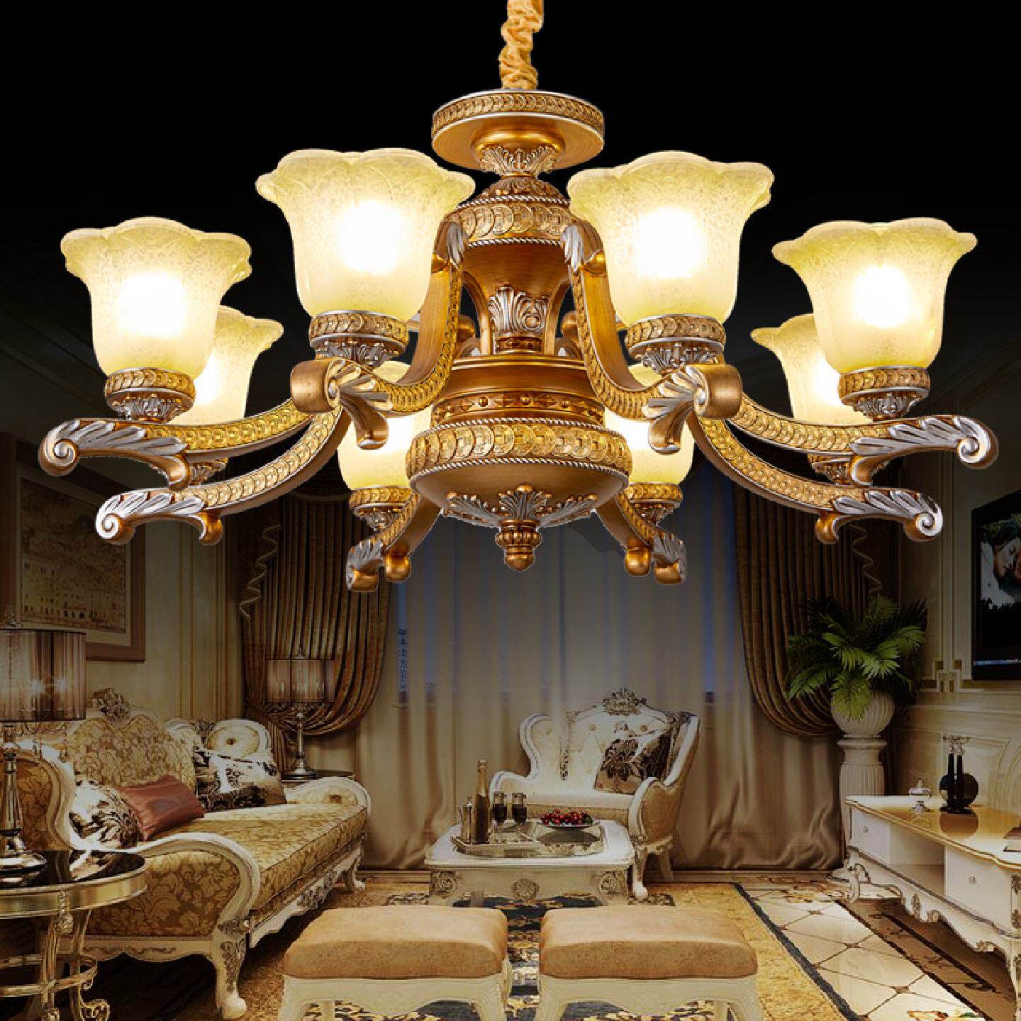 藏式吊灯欧式复古客厅灯别墅复式楼吊灯美式古典卧室餐厅朝下吊灯