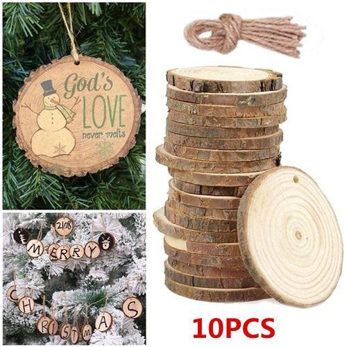 10pc Blank Christmas Xmas Tree Wood Log Slices Discs Cutout