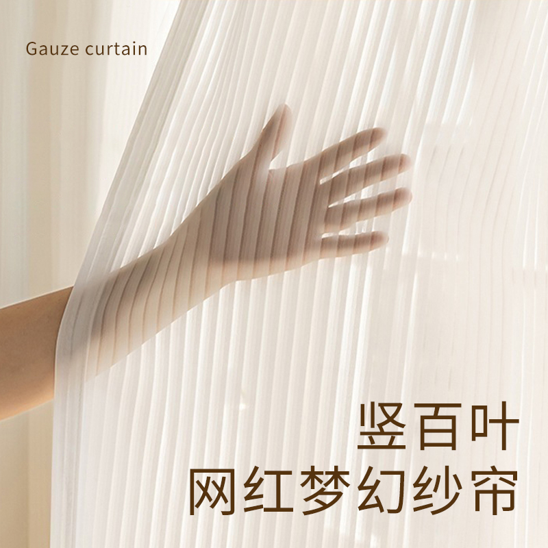 窗帘透光不透人2024新款轻奢现代简约客厅阳台飘窗防晒竖百叶纱帘