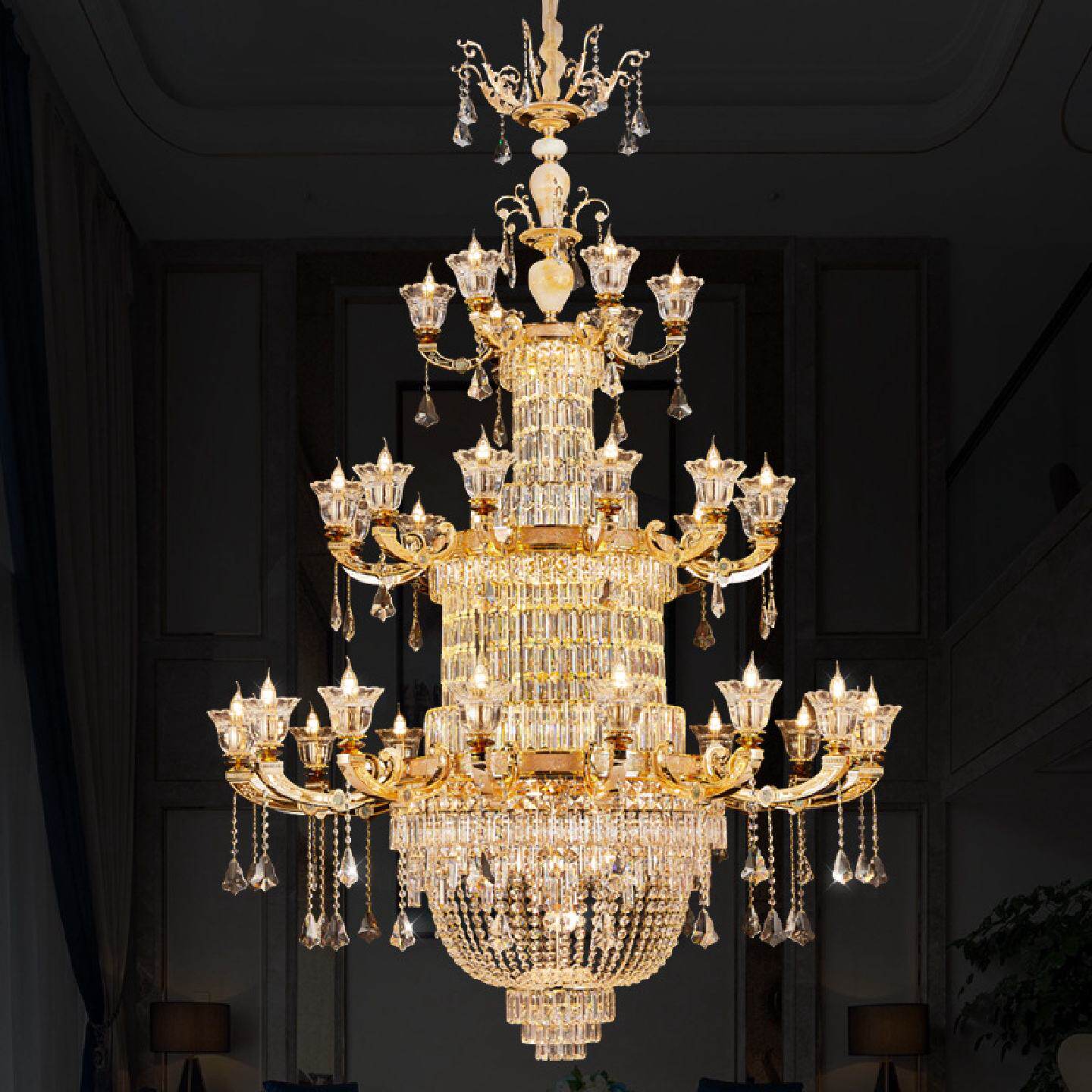 欧式客厅餐厅水晶全铜吊灯古典轻奢别墅大厅灯具酒店卧室法式铜灯