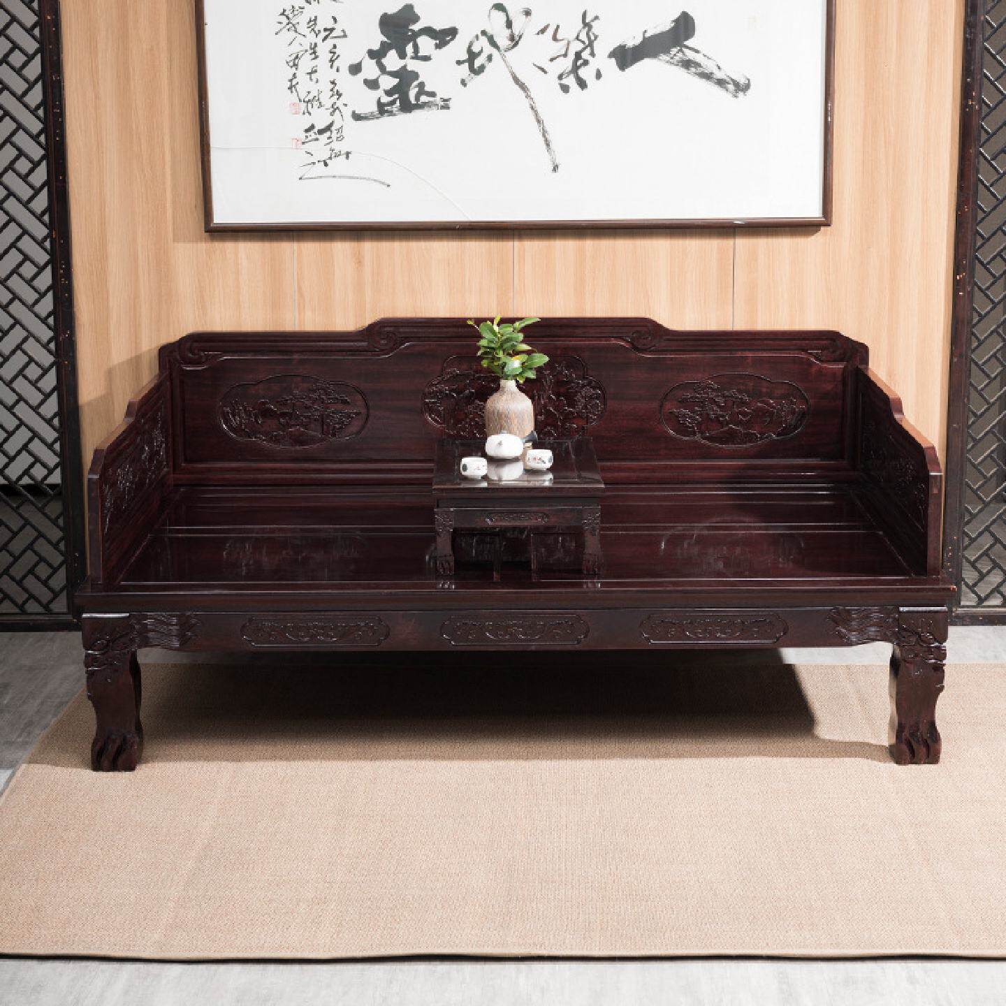 罗汉床实木三件套中式沙发床组合酸枝木仿古贵妃榻禅意睡明清床榻