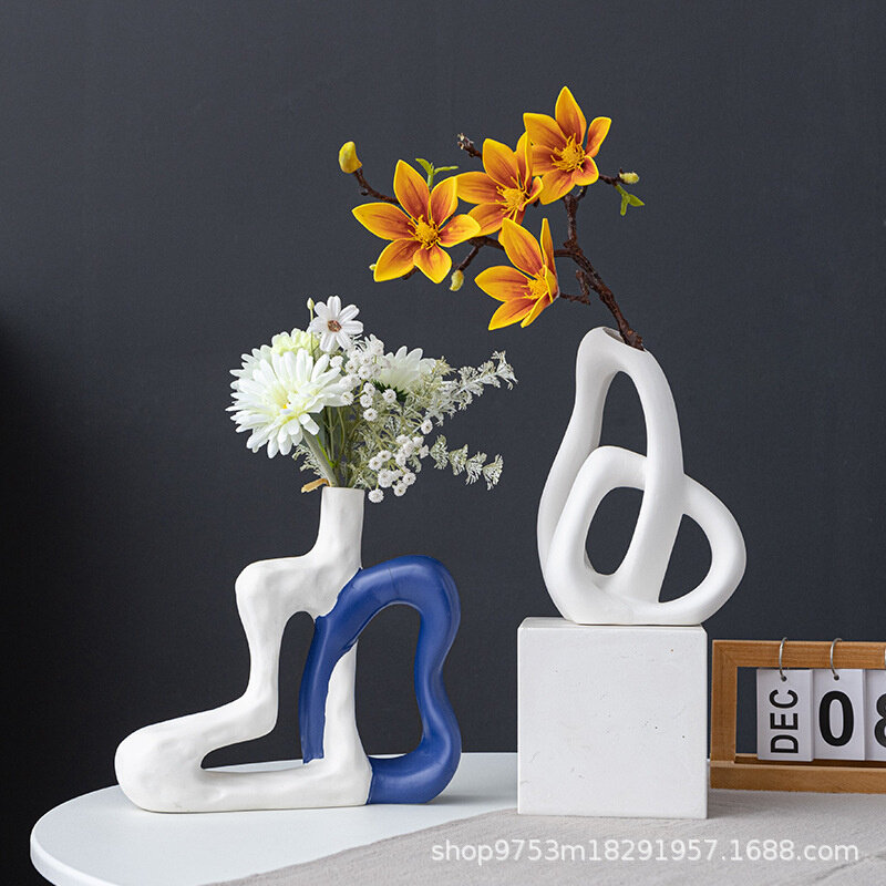 欧式创意交叉陶瓷花瓶装饰摆件客厅酒柜电视柜高级现代干花插花,家居饰品,花瓶,淘宝优惠券,粉丝福利购,淘宝优惠卷