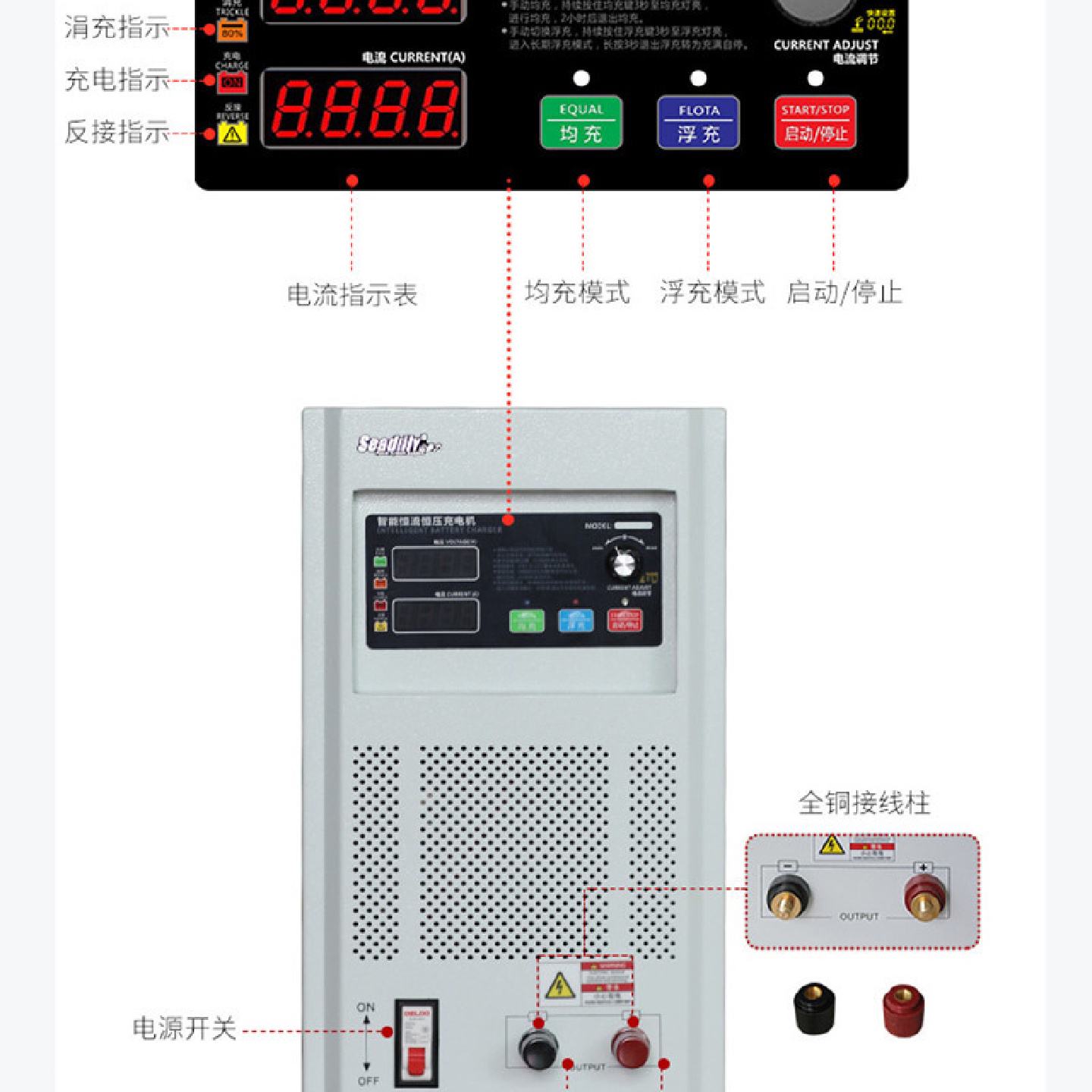 全自动智能充电机KZA2-48V50A电瓶充电器30A35A40A60A充电机