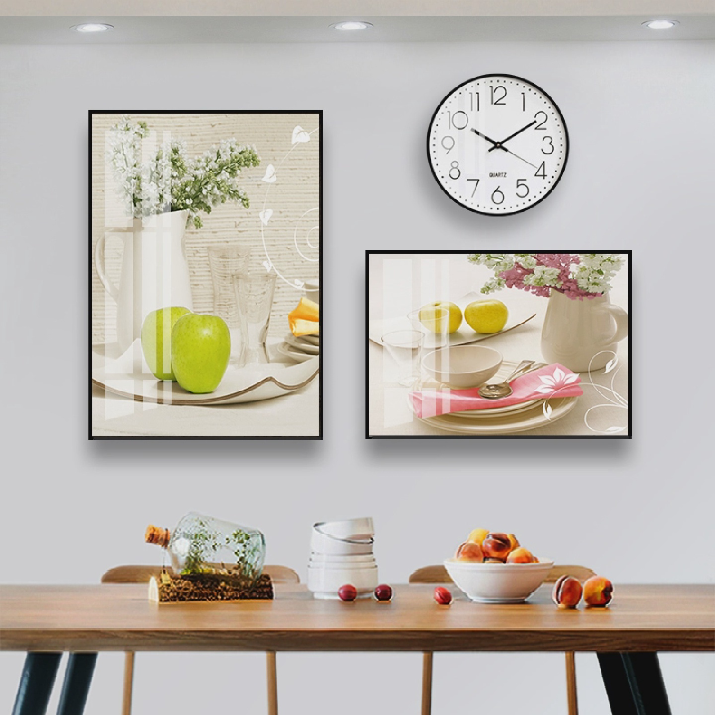 餐厅装饰画现代极简主义酒杯创意组合餐厅挂画两部分钟客厅壁画桌图片