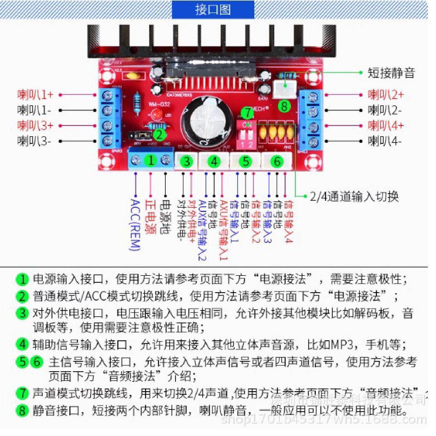 发烧级HIFI四声道TDA7388汽车4.0立体环绕声4路4X41W车载功放板