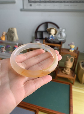 HA天然冰种玛瑙俏色玉髓手镯女蜜糖色冰糖雪梨翡翠色扁条