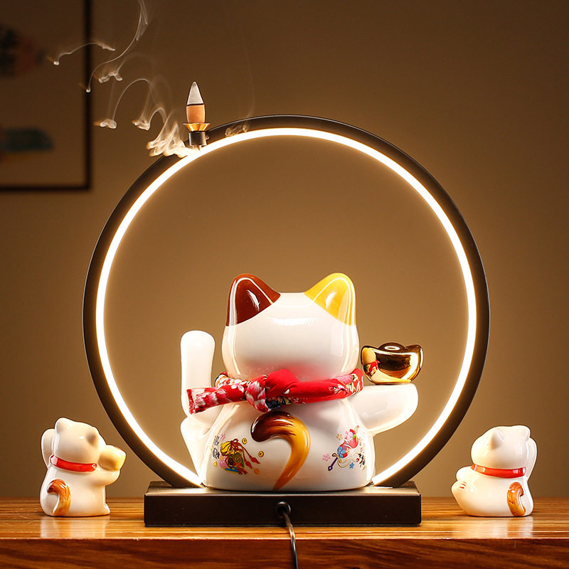 招财猫摆件发财猫生意兴隆摇手摆件倒流香开业礼品送朋友礼盒套装