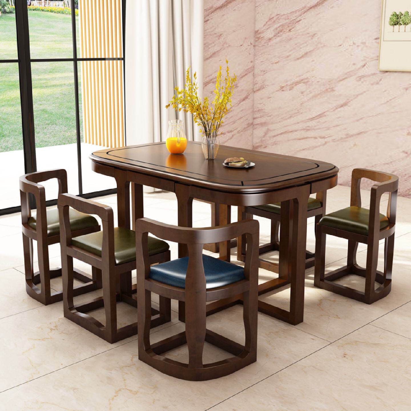 美式乡村餐桌椅组合小户型家用实木方桌北欧风简约阳台咖啡小茶桌