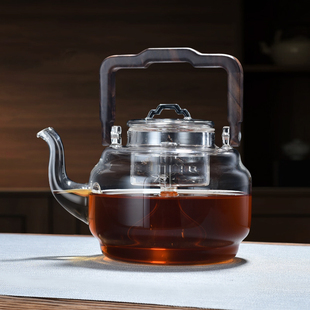 胡桃木提梁煮茶壶加厚耐高温大容量家用烧水玻璃壶电陶炉专用单壶