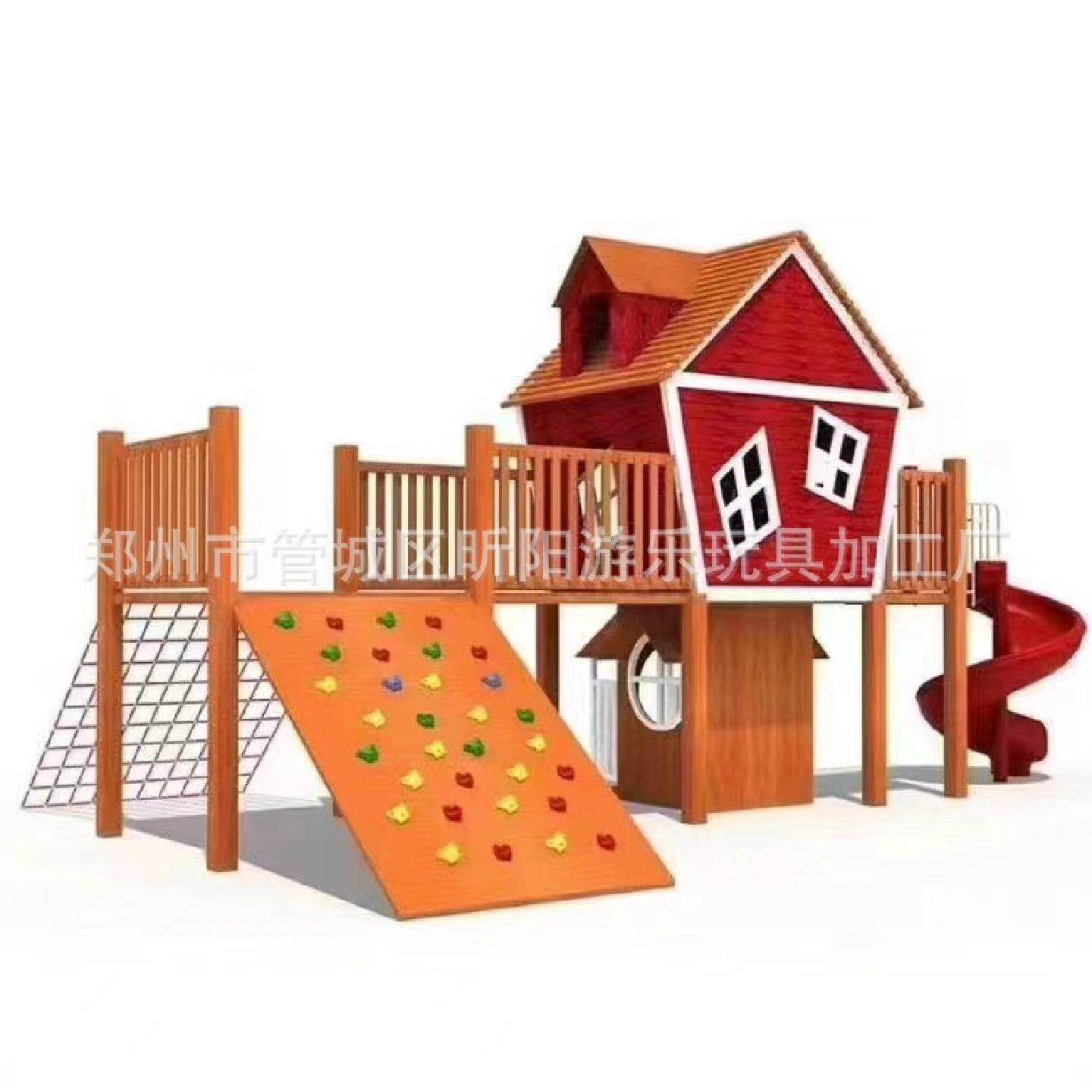 幼儿园大型滑梯攀爬架儿童钻网攀岩感统体能训练花梨木实木滑梯