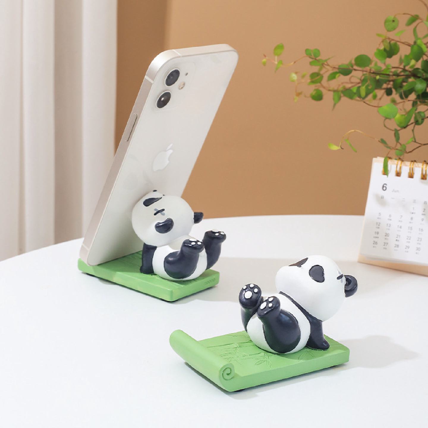如果卡通熊猫手机支架创意桌面装饰摆件树脂工艺品平板支撑架底座