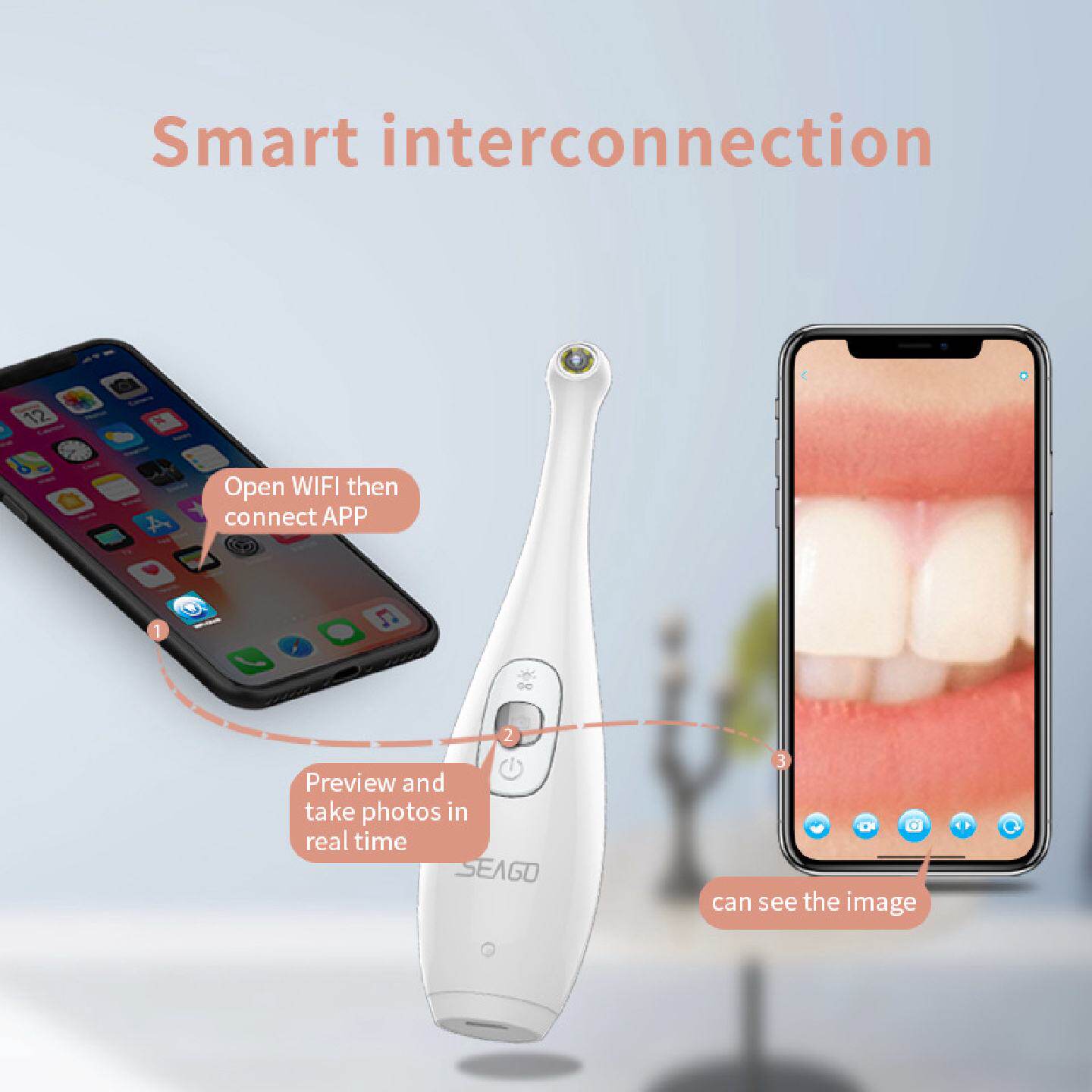 赛嘉可视口腔仪wifi牙镜LED光护理清洁检牙仪牙科工具内窥镜夜视