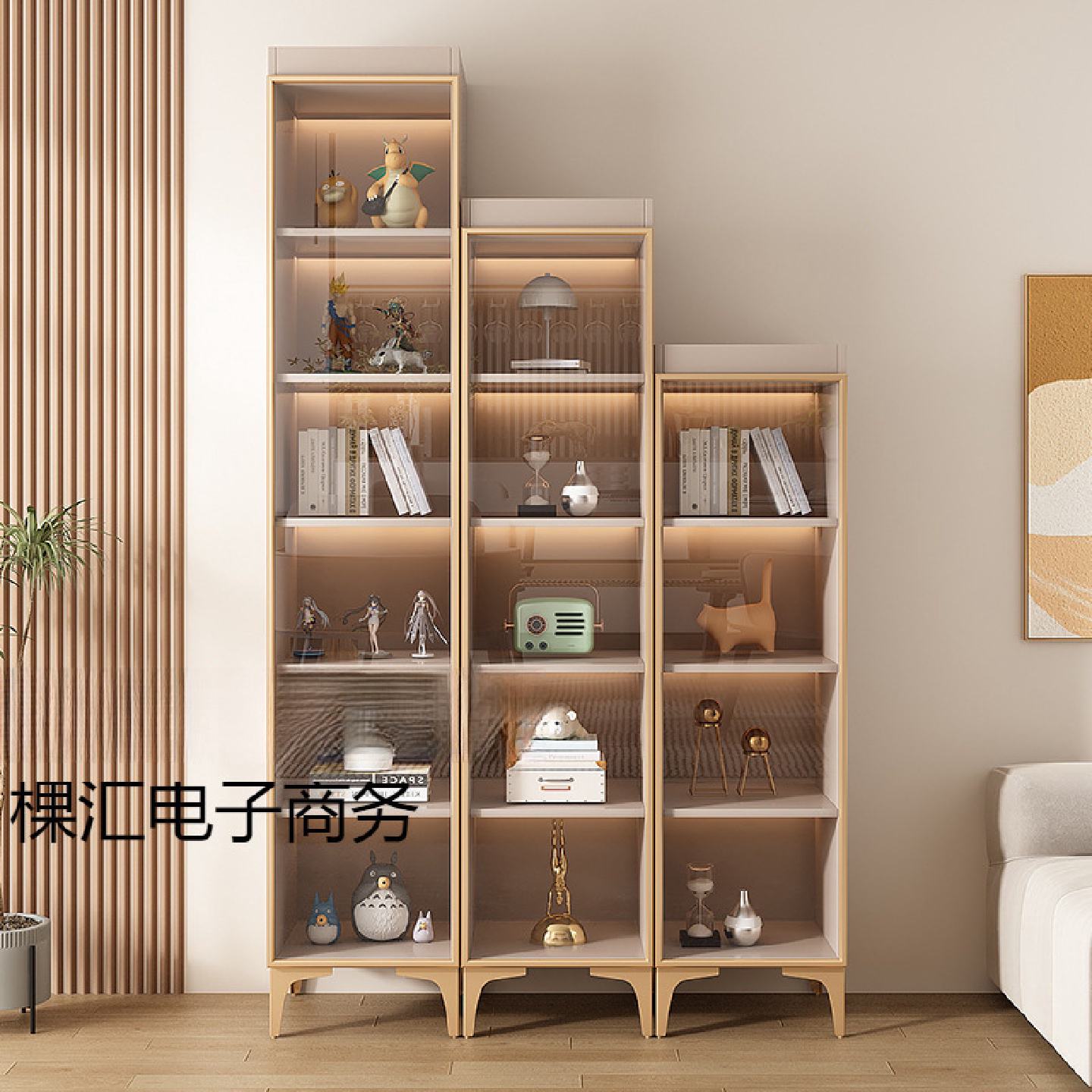 实木书柜带玻璃门客厅家用电视柜旁边展示柜网红立体小酒柜窄柜子