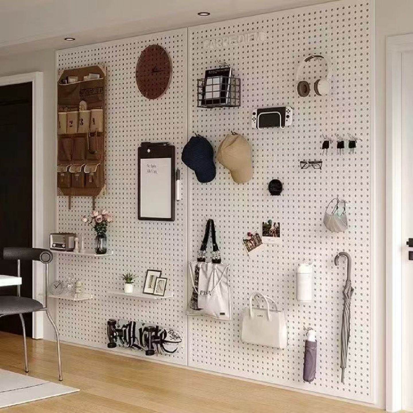 洞洞板置物架入户玄关墙上挂板收纳整理挂墙货架万能铁艺隔板架子