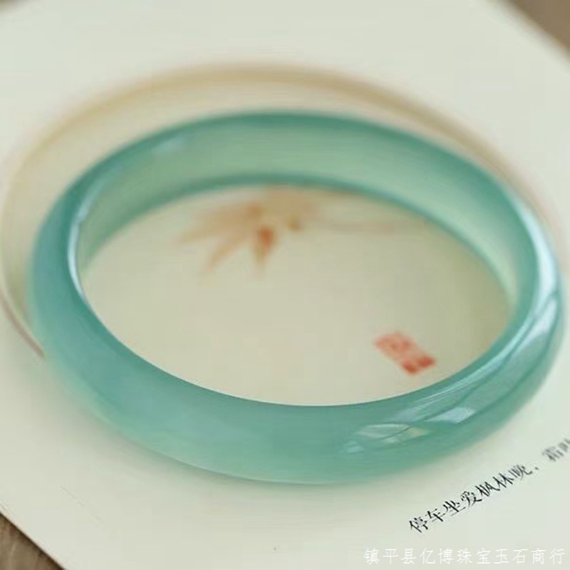 天然冰种油青色玛瑙玉髓手镯窄扁条 宽11mm厚8mm女款玉镯直播货源