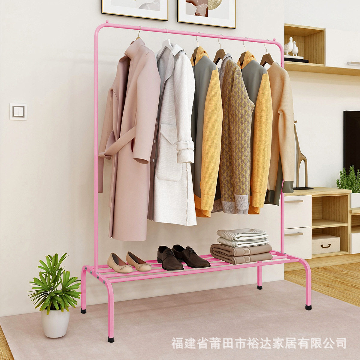 批发加粗钢管落地式衣架卧室阳台铁艺晾衣架可移动服装展示架