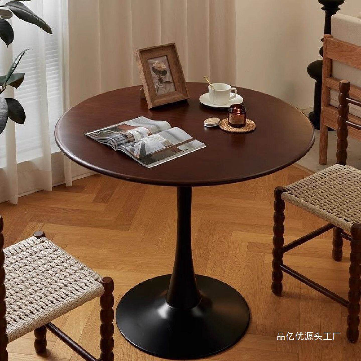 圆形餐桌家用客厅休闲咖啡桌洽谈桌子小户型出租屋阳台郁金香圆桌