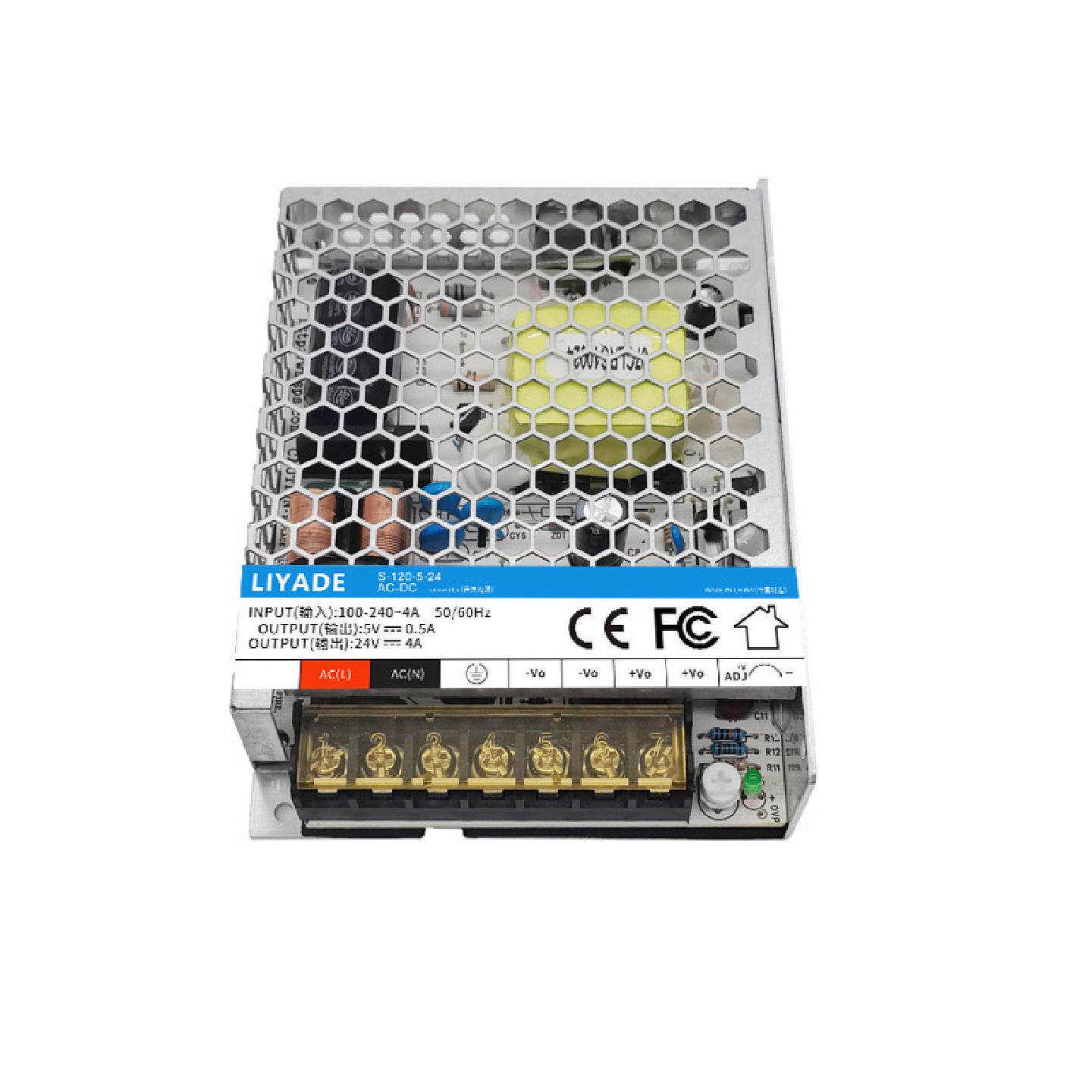 安防监控双电压电源5V0.5A+24V4A铁壳防护摄像头控制板供电电源