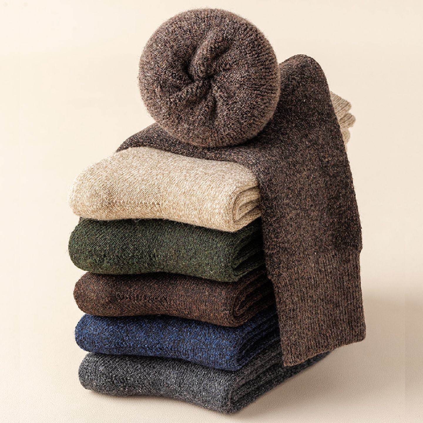 羊毛袜子男冬季加绒加厚保暖冬天毛圈毛巾袜美利奴长筒黑色中筒袜