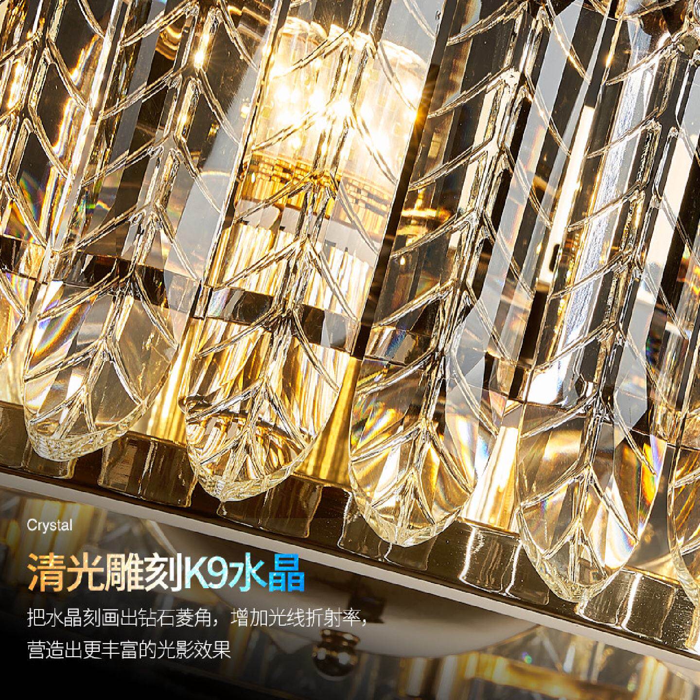 轻奢客厅风扇灯后现代简约水晶吊灯奢华别墅卧室餐厅一体式吊扇灯