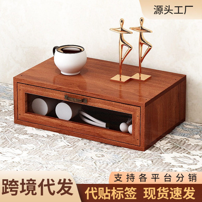 书桌复古收纳盒桌面化妆品柜木质电脑增高架办公室宿舍桌上置物架