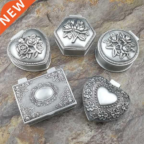 Vintage Antique Heart Shape Jewelry Box Hexagon Round Ring