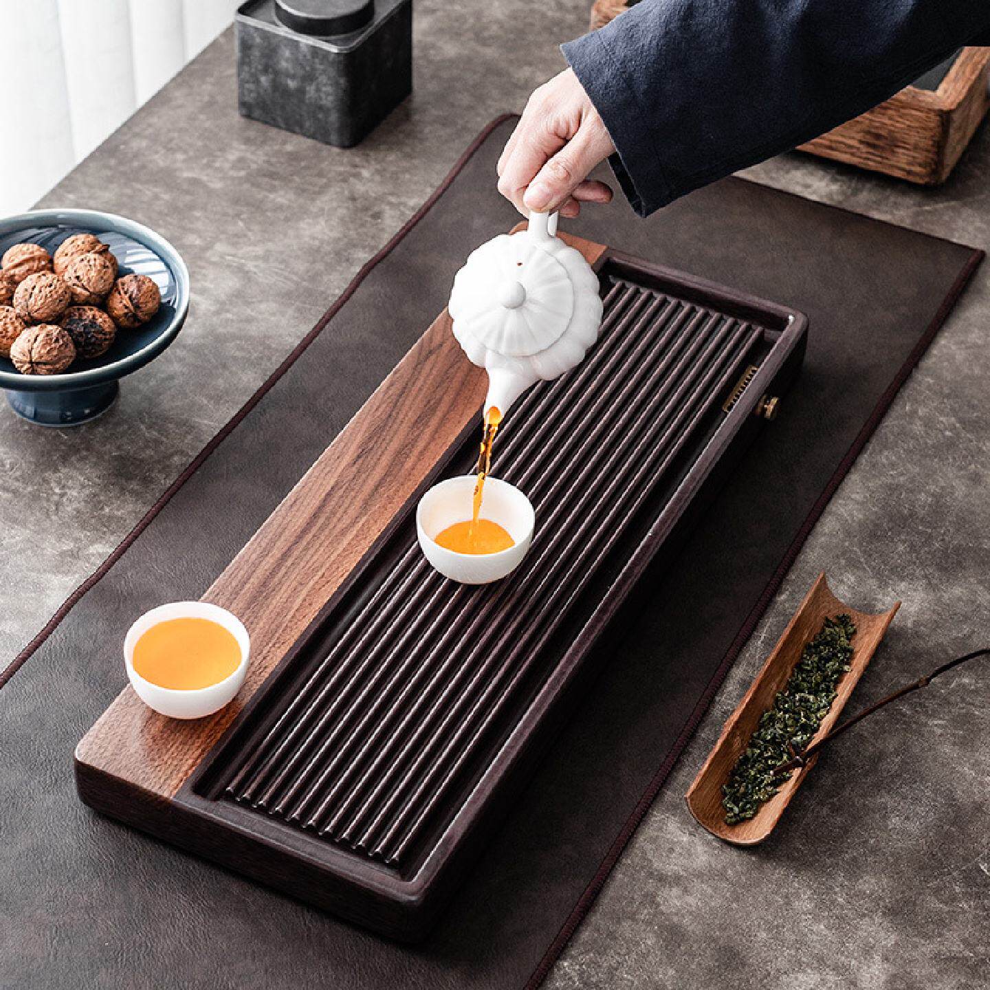 大岸堂黑檀木茶盘实木原木家用托盘简约功夫茶具大小号茶台茶海