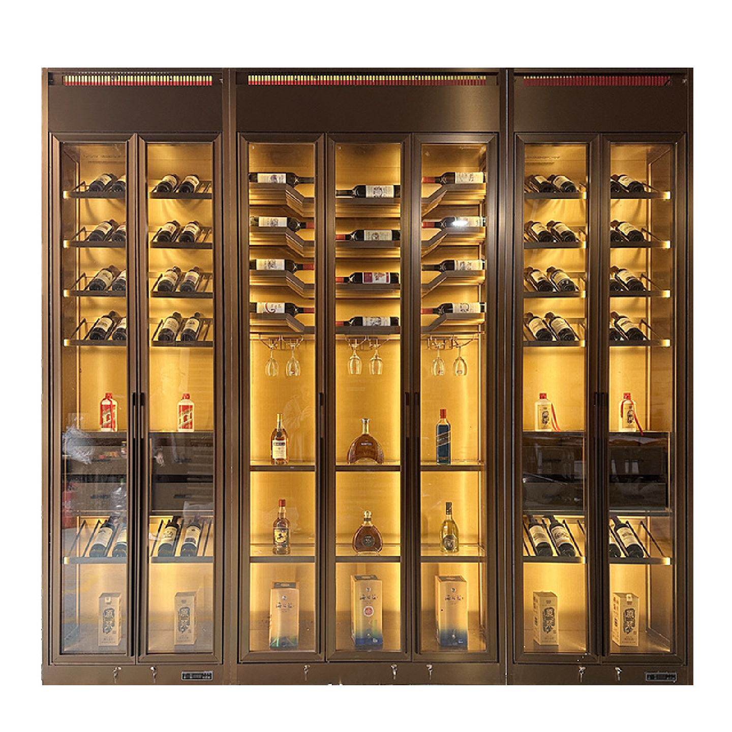 轻奢不锈钢红酒柜金属酒架恒温酒柜玻璃带灯高端酒庄展示柜定制