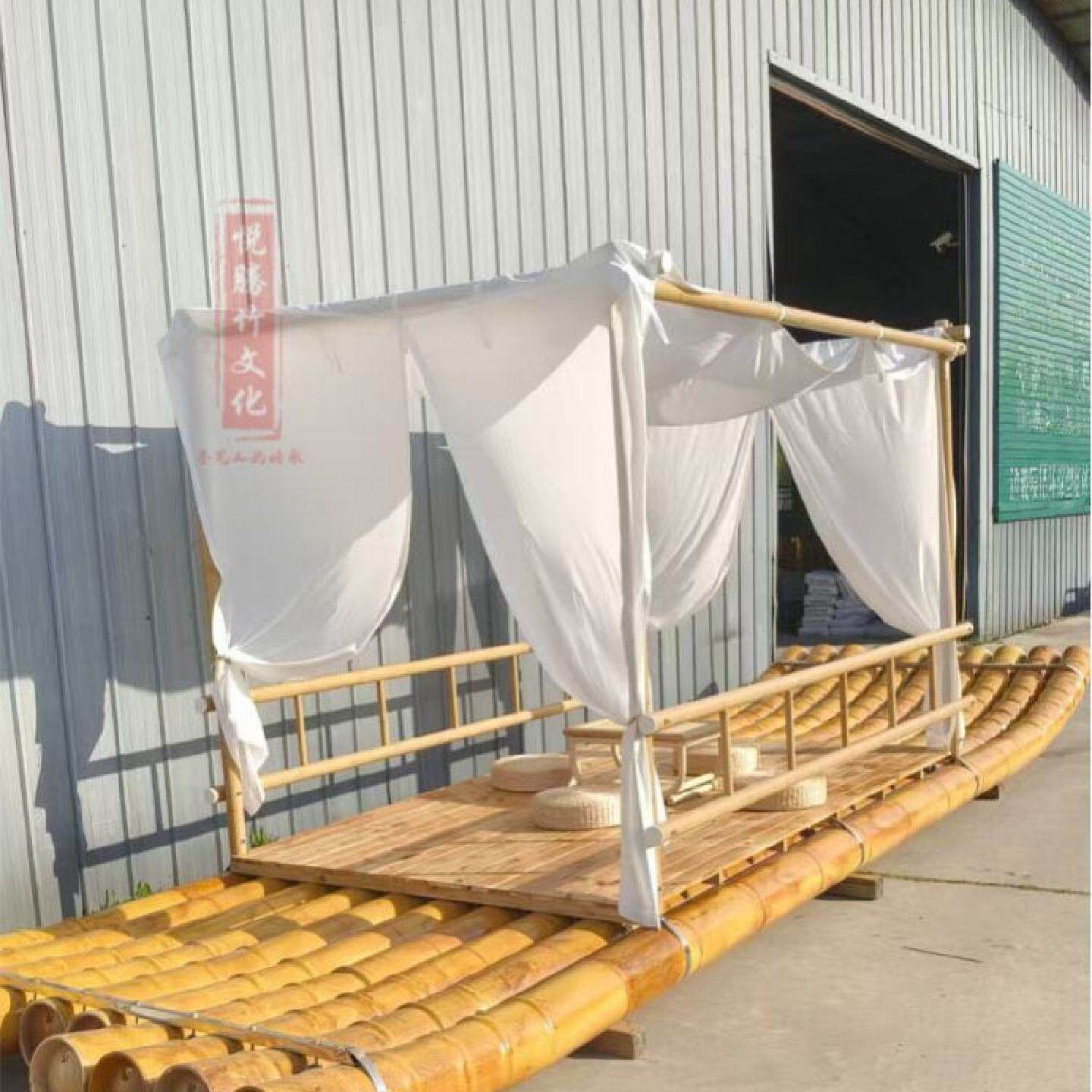 漂流船景区载人网红观光旅游花船钓鱼船PVC棚纱幔竹筏水上景区无