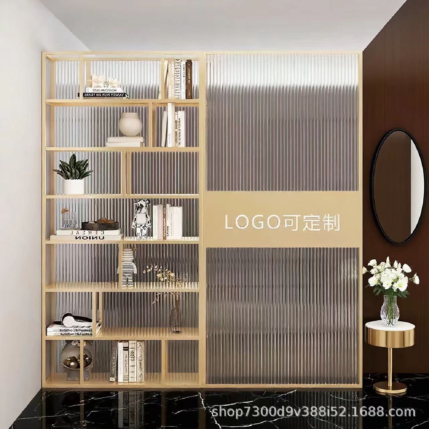公司玄关玻璃隔断架办公室进门前台屏风置物架装饰形象墙