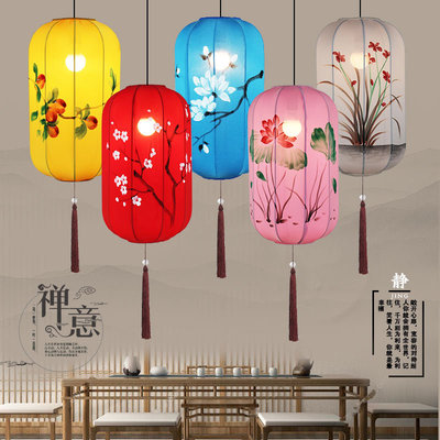中式布艺手绘冬瓜灯笼茶楼茶室餐厅火锅店过道走廊玄关仿古灯笼灯