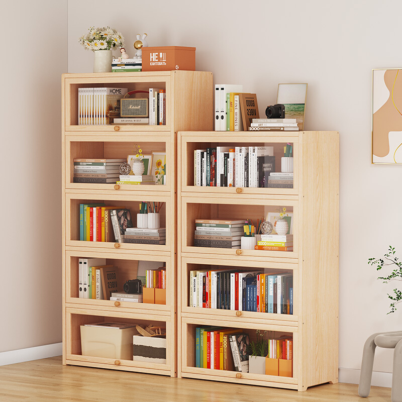 实木书柜现代简约松木q书架客厅家用落地学生书橱防尘储物柜置物