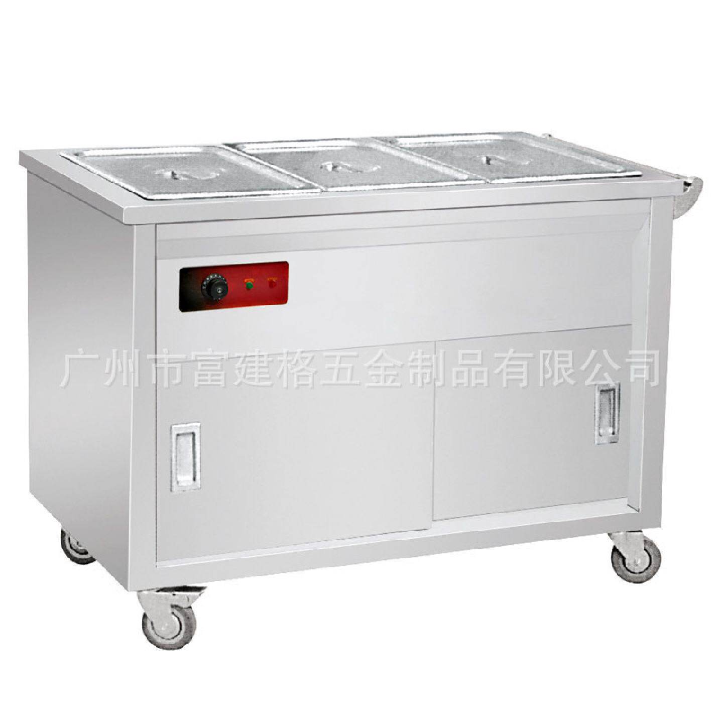 商用不锈钢加热保温售饭台移动快餐车多格玻璃罩大盒加热酒店工厂