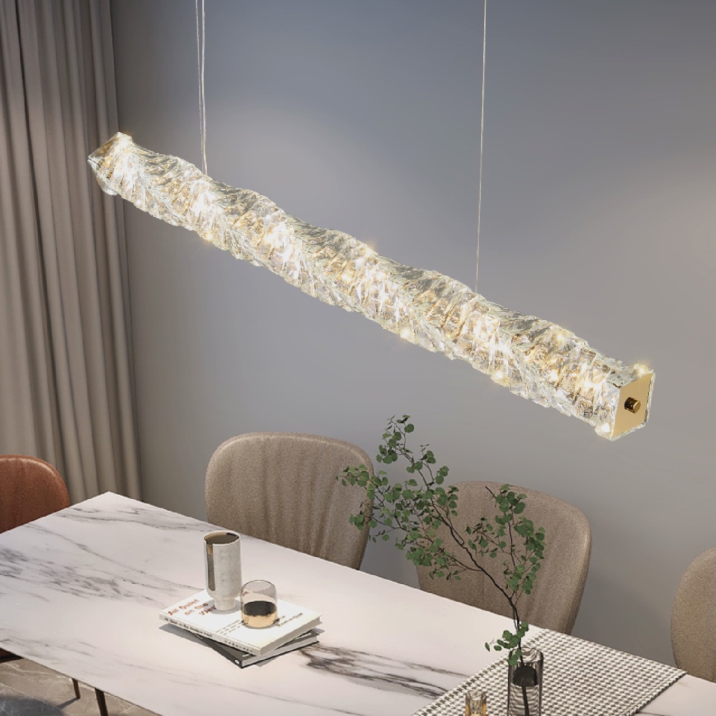 轻豪华水晶餐厅枝形吊灯后现代简单的一行条形意大利设计师酒吧工