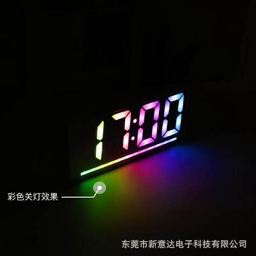 跨境热销lins高颜值大屏LED镜面闹钟数字电子闹七彩时钟小夜灯闹