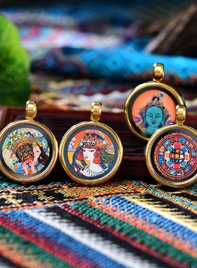 小唐卡嘎乌盒扎基拉姆吊坠文殊绿度母五爷挂坠民族风随身唐卡批发