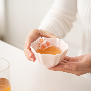 陶瓷主人杯单杯捏花女士个人专用品茗杯茶杯精致杯子茶具 敦铭堂