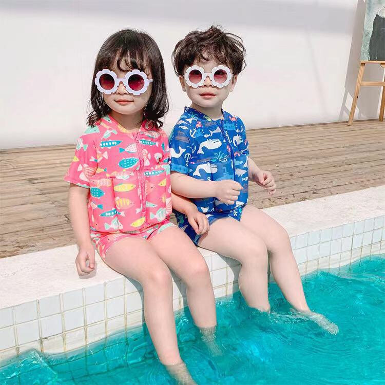 新款儿童浮力泳衣冲浪服男童女童连体泳衣卡通平角可爱宝宝泳装