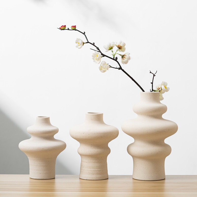 潮流螺旋素烧陶瓷花瓶家居客厅摆件装饰品干花鲜花水培花插批发
