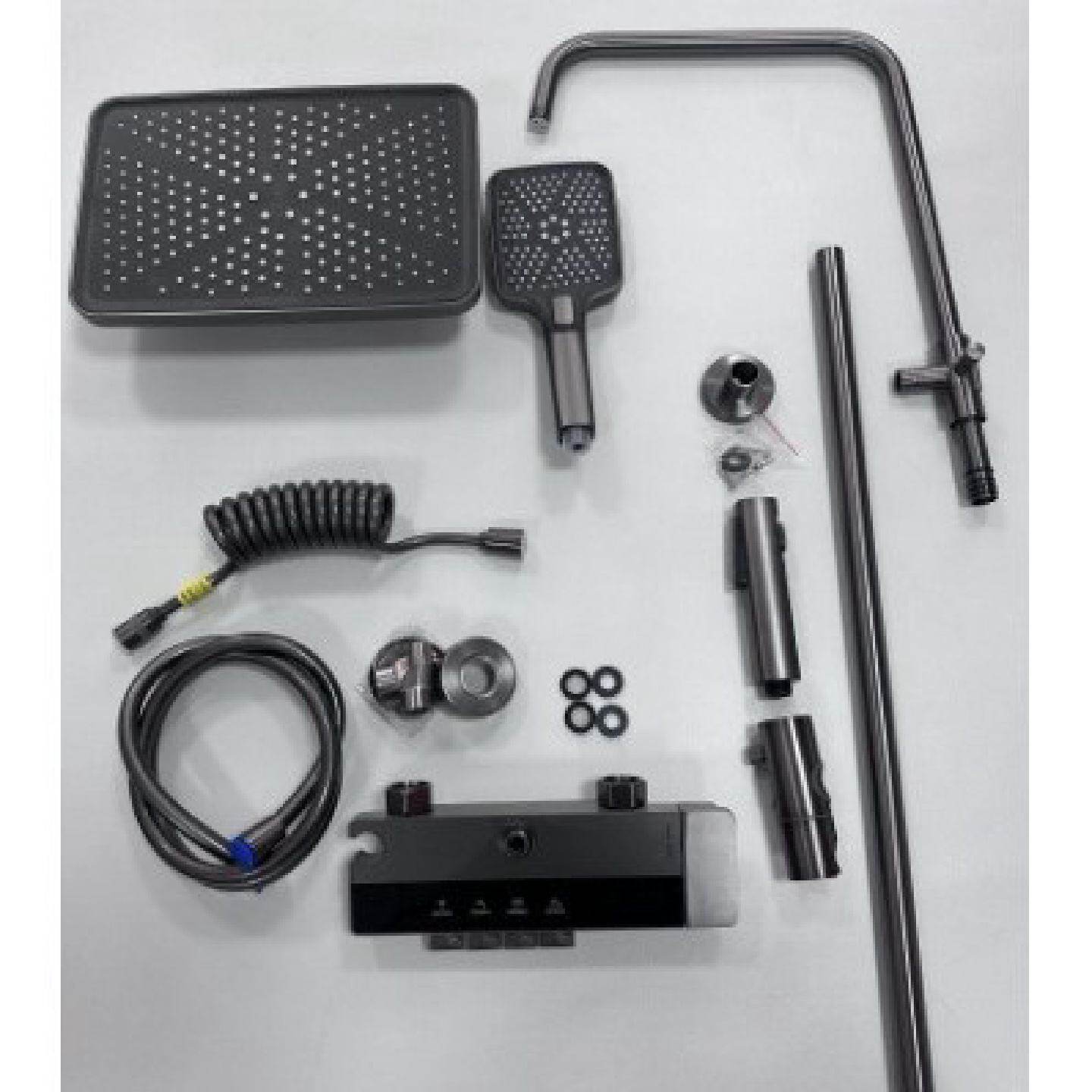 枪灰色智能数显温度置物平台淋浴花洒套装