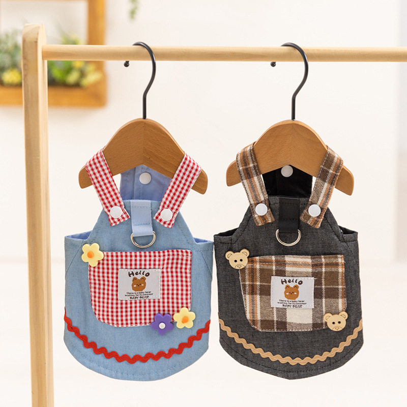春夏猫咪狗狗衣服时尚口袋牛仔裙子背带裙中小宠物泰迪布偶猫衣服