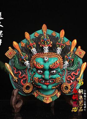 尼泊尔工艺纯手工彩绘六臂玛哈嘎拉护法面具家居装饰挂件密宗佛像