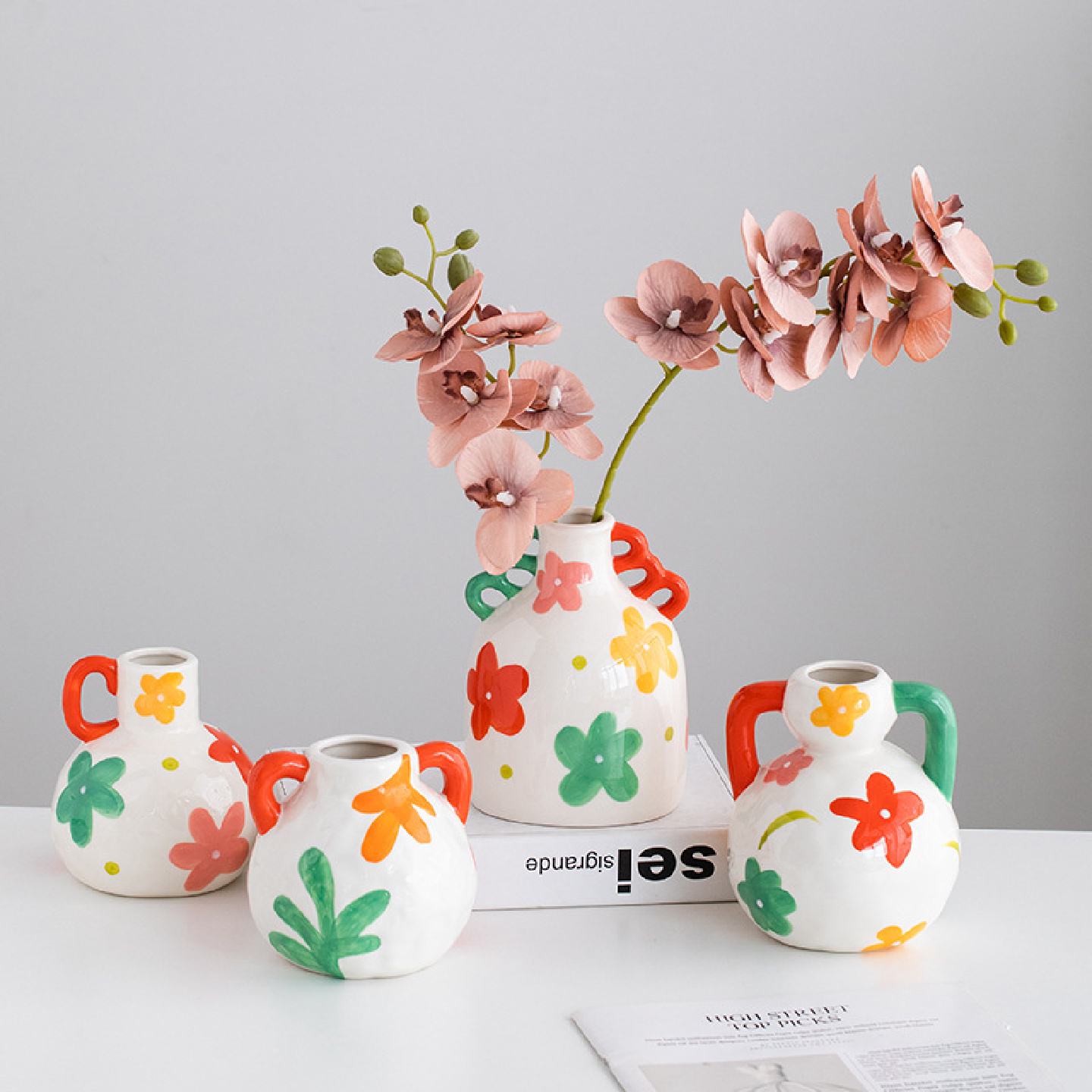 蜀门简约现代陶瓷装饰干花花瓶客厅玄关桌面水培花器餐桌摆件摆设