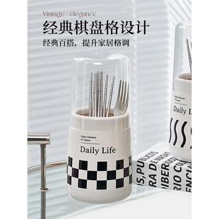 ins简约风筷子筒家用厨房餐具收纳盒筷笼多功能塑料圆筒沥水筷筒