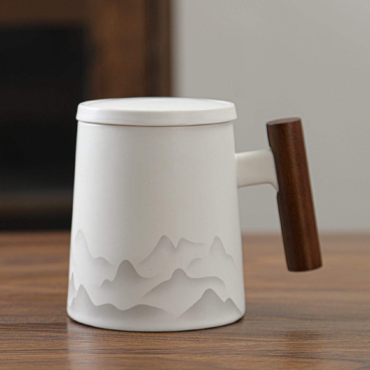 中式千里江山陶瓷杯带盖茶杯茶水分离马克杯水杯礼盒制定logo礼品